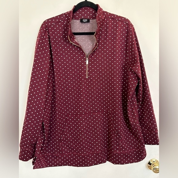 Jones New York to ask ladies quarter zip burgundy with white polkadot  sweater - Picture 1 of 10